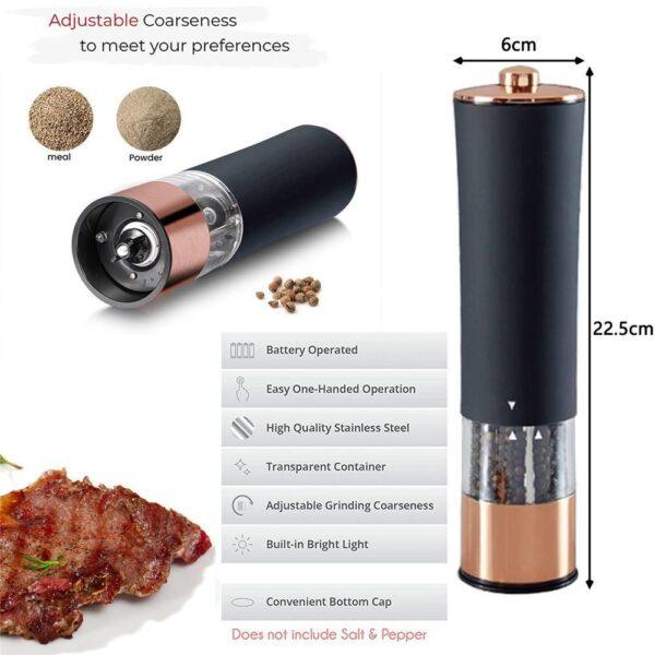 1PCS Electric Grinder Built In Light Adjustable Grind Size Stainless Steel Mill For Salt Pepper Spices Kitchen Tools - Image 9