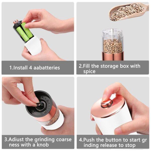 1PCS Electric Grinder Built In Light Adjustable Grind Size Stainless Steel Mill For Salt Pepper Spices Kitchen Tools - Image 10