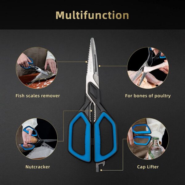 Kitchen Scissors;  Cookit Kitchen Shears Heavy Duty Stainless Steel Chef Shears Utility Come Apart Food Shears for Chicken Poultry Fish Meat Vegetables - Image 3