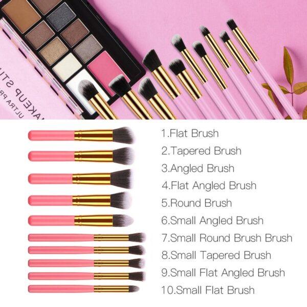 10 pcs makeup brush set (Pink Golden) - Image 3