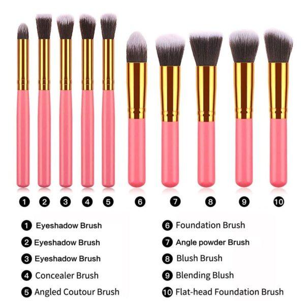 10 pcs makeup brush set (Pink Golden) - Image 4