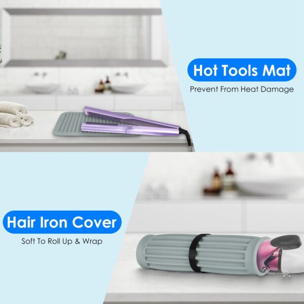 Heat Resistant Silicone Mat For Hot Hair Tools Portable Travel Silicone Mat and Cover For Flat Iron and Curling Iron Hair Straightener Hair Styling Tools 11.81x9.05in - Image 7