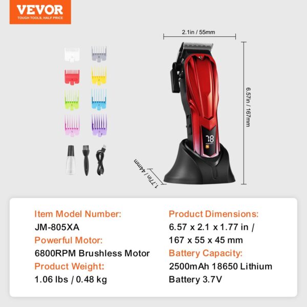 VEVOR Professional Hair Clipper Men's Barber Clipper 6800RPM with LCD Display - Image 7