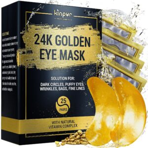 50pcs 24k Gold Under Eye Patches for Dark Circles Puffy Eyes Wrinkles Collagen Under Eye Masks Hydrating Under Eye Gel Pads for Eye Bags for All Skin Types