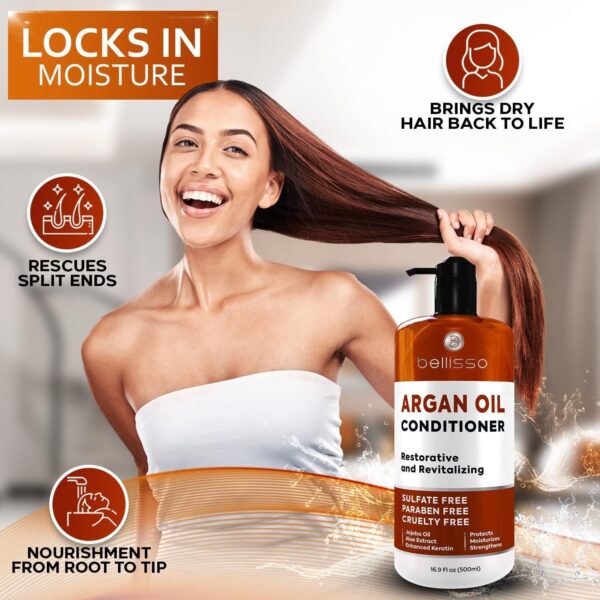 Argan Oil Conditioner Sulfate Free with No Parabens Moroccan Botanicals for Women and Men Professional Moisturizing Anti Frizz Hydrating Solution for Dry Wavy Curly and Color Treated Hair - Image 4
