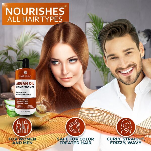 Argan Oil Conditioner Sulfate Free with No Parabens Moroccan Botanicals for Women and Men Professional Moisturizing Anti Frizz Hydrating Solution for Dry Wavy Curly and Color Treated Hair - Image 6