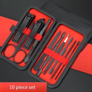 10-Piece Black Nail Clippers Kit with Travel Case ? Professional Cuticle Nippers & Clippers, Complete Grooming Set for Home & Travel